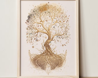 Tree of Life Spiritual Art, Digital Download, Printable Poster, Yoga Studio Decor, Meditation Decoration, Boho Poster, Zen Watercolor