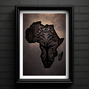 Sofort Download, 3D Afrika Kontinent Umriss, Metallischer Look, Lasercut Look, Digitale KI Wandkunst, Druckbare Kunst, Tribal Malerei Druck