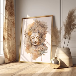 Lotus Skulptur, Digital Download, Spirituelles Wandbild, Buddhismus Dekoration, Religiöse Kunst, Thai Aquarell, Druckbare Kunst, Esoterik