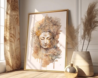 Lotus Sculpture, Digital Download, Spiritual Mural, Buddhism Decoration, Religious Art, Thai Watercolor, Printable Wall Art, Esoteric Symbol