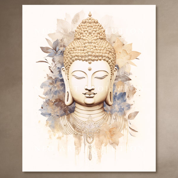 Buddha Wandbild, Digital Download, Spirituelle Zeichnung, Yoga Dekoration, Religion Kunst, Boho Aquarell, Asien, Tibet, Nepal, Erleuchtung