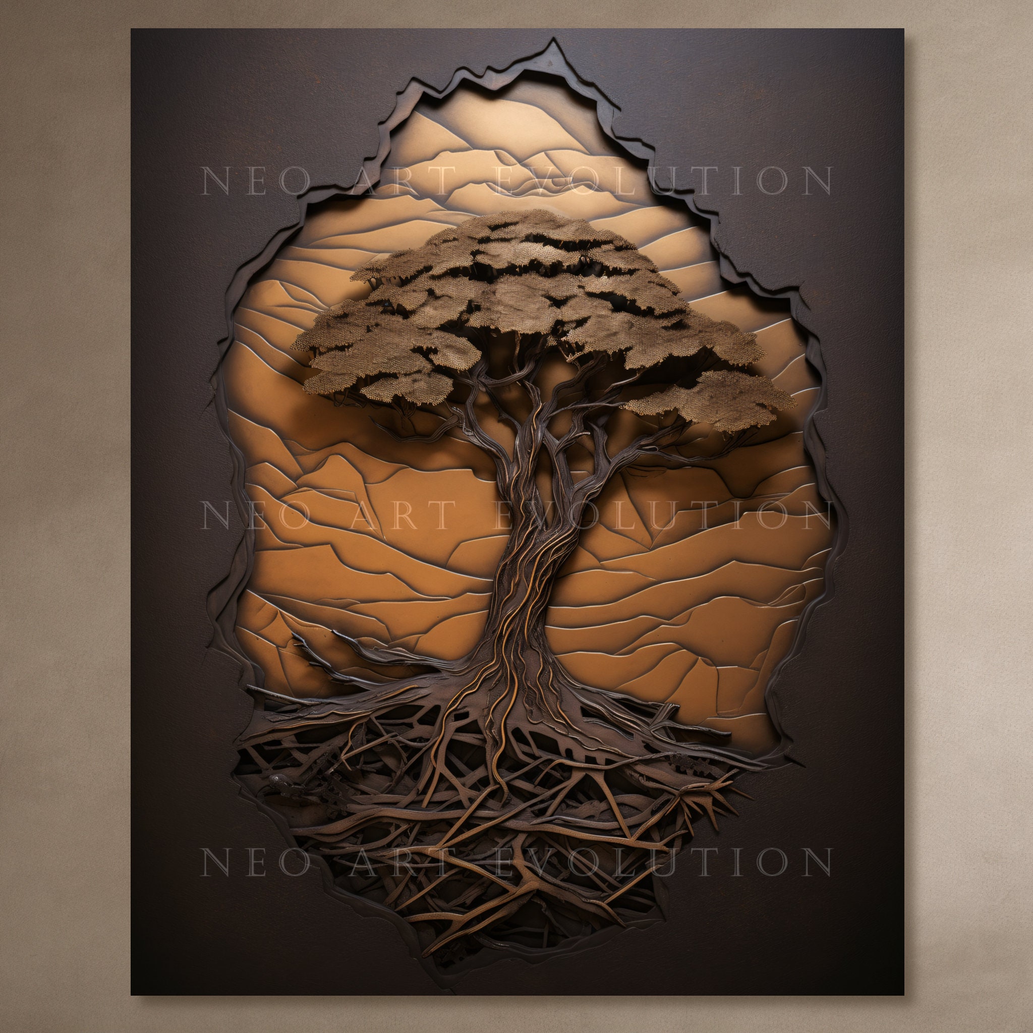 African Acacia, Printable Wall Art, Instant Download, Metal Wood