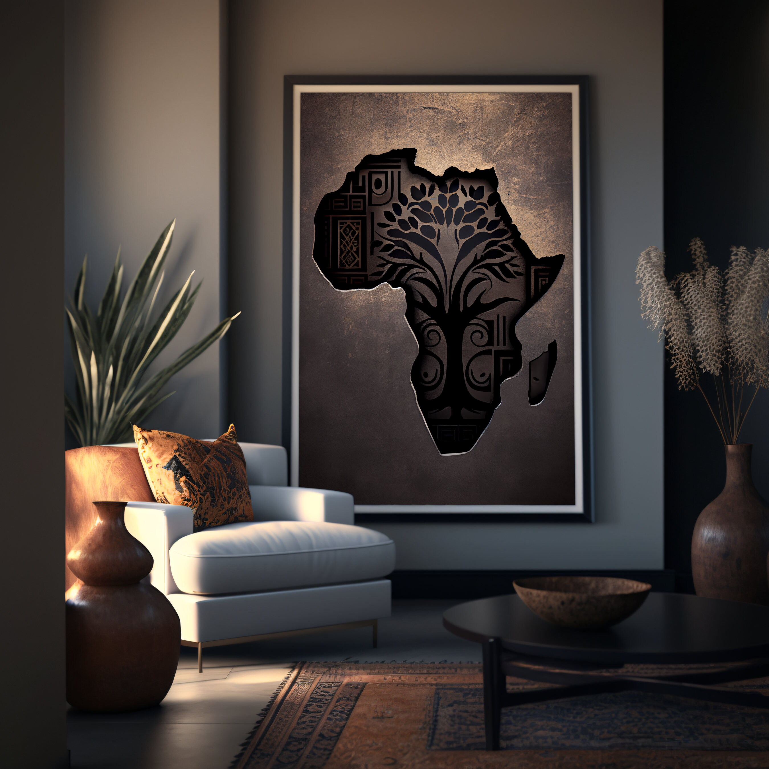 Instant Download 3D Africa Shape Aged Metal Lasercut Look Digital 