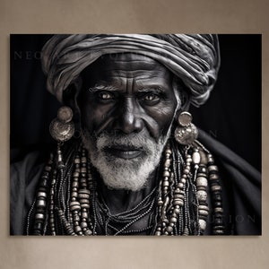 Black Old Man, Traditional African Jewelry, Instant Download, Digital Printable Wall Art, Black Decoration, Ethnic Art Poster