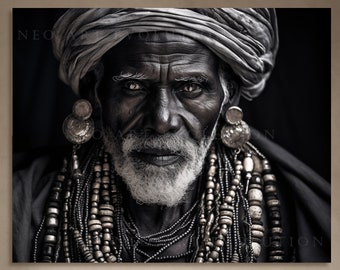 Black Old Man, Traditional African Jewelry, Instant Download, Digital Printable Wall Art, Black Decoration, Ethnic Art Poster