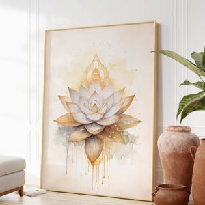 Yoga Lotus Flower, Digital Download, Printable Wall Art, Spiritual Energy Art, Meditation Poster, Mindfulness Symbol, Watercolor Artwork