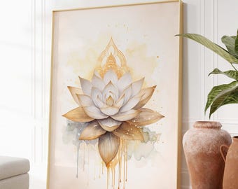Yoga Lotus Flower, Digital Download, Printable Wall Art, Spiritual Energy Art, Meditation Poster, Mindfulness Symbol, Watercolor Artwork