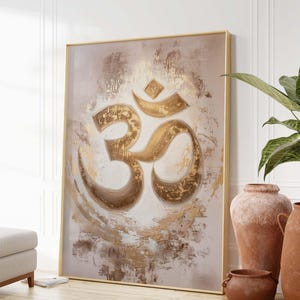 Símbolo OM dorado, descarga digital, arte mural de yoga y meditación espiritual, regalo de atención plena, póster de budismo, imprimible