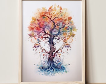 Tree of Life, Digital Download, Printable Artwork, Colorful Wall Art, Meditation Decoration, Spiritual Art, Mystic Poster