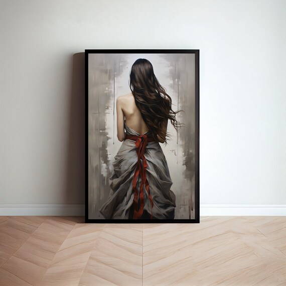 Frau im Kleid, Digital Download, Ölgemälde, Druckbare Wandkunst, Moderner Kunstdruck, Zeitgenössische Acryl Malerei, Viktorianischer Stil