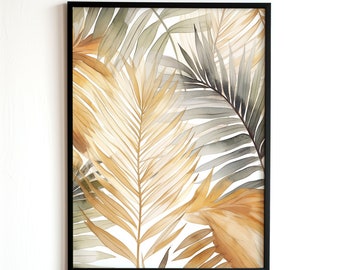 Palm Frond Wall Art, Digital Download, Printable Watercolor Painting, Exotic Botanical Decoration, Lounge Art, Tropical Leaves, Floral Print