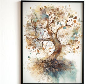 Zen Lifetree, Digital Download, Boho Printable, Yoga Wall Art, Mindfulness Print, Spiritual Meditation Poster, Ivory Tree of Life Art