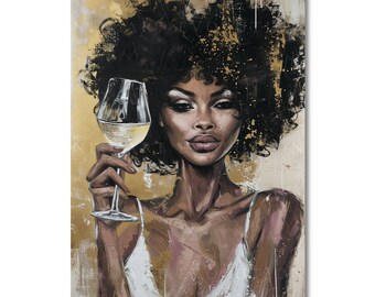 Elegant Woman, Wine Glass, Digital Download, Gift for Wine Lover, Wine Decor Kitchen, Modern Wine Art, Bar Wall Art, Luxury Poster, ArtLover