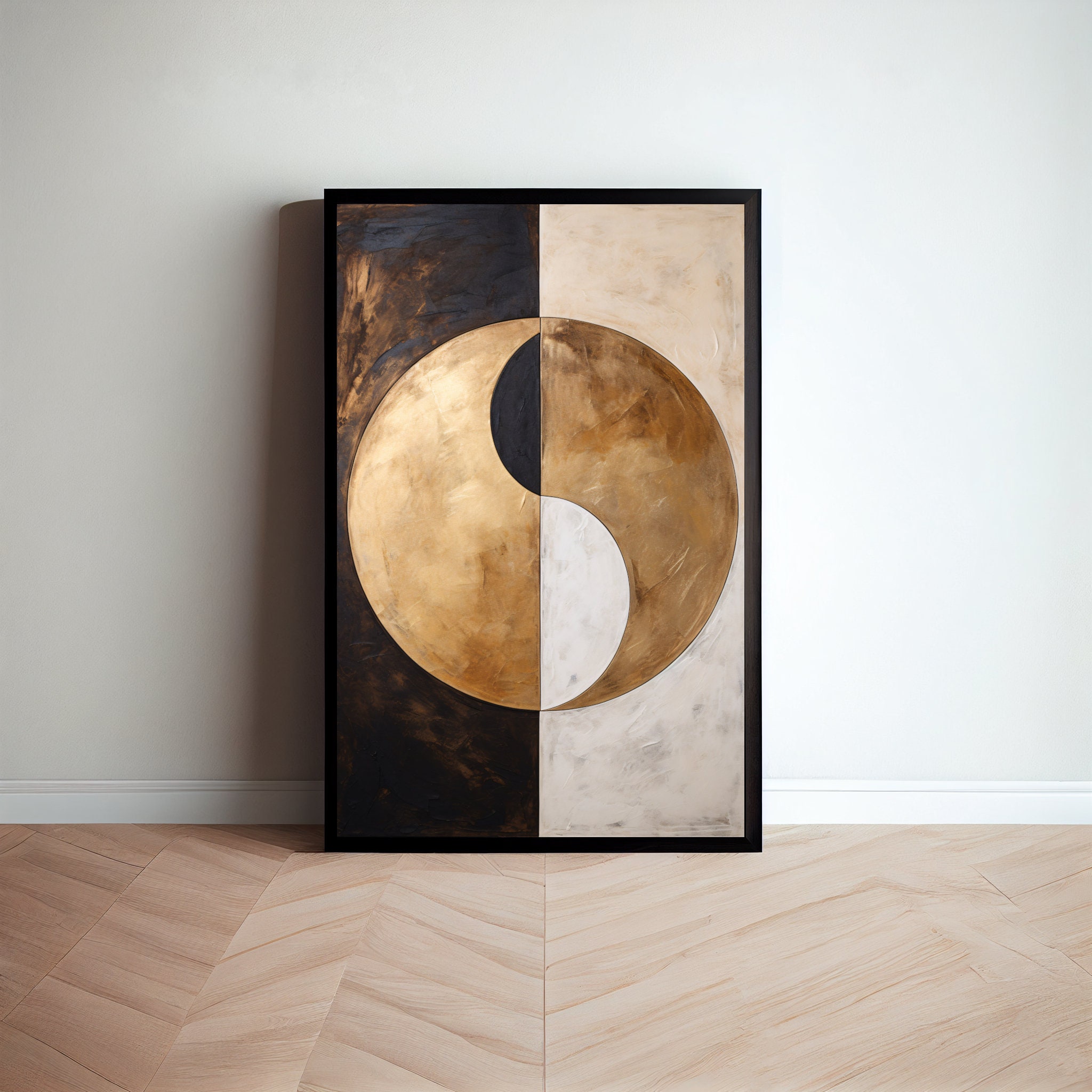 Yin Yang, Abstract Artwork, Digital Download, Printable Wall Art, Spiritual Art, Boho Poster, Warm Colors, Brown Beige Gold