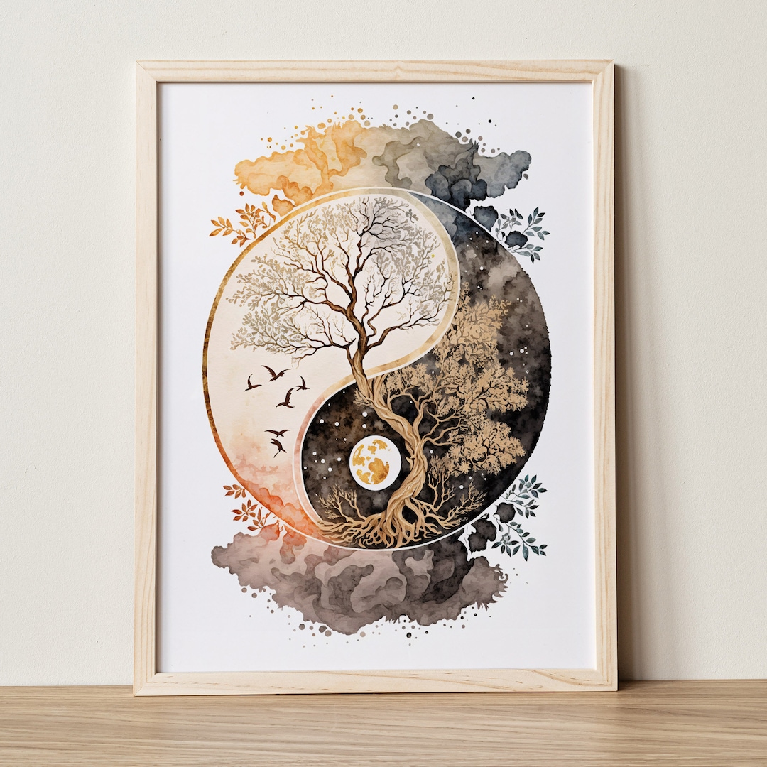 Yin Yang Tree, Day and Night, Printable Poster, Chinese Spiritual