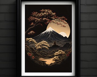Hi-Res Download, Japanese FullMoon Scenery, Printable Japanese Wall Art, Downloadable Print, Home Decor, Island Landscape, Poster, Zen, Edo