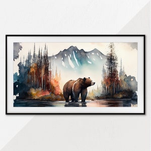 Samsung Frame TV Art, Aquarelle Of A Grizzly Bear, Watercolor TV Art, Digital Download, Frame TV Art