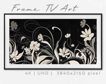 Flower for Frame TV, Floral Background, Modern Samsung TV Art, Floral Plant Illustration, Instant Digital TV Art Download, Black White Beige