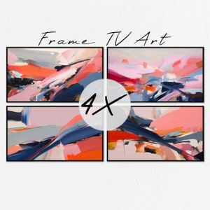 Modern Frame TV Art Set, Abstract Decoration Bundle, 4 Colorful Paintings, Samsung TV Download, Digital Acryl Painting, Wall Art TV Images