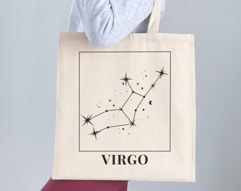 Virgo Tote Bag / Virgo Zodiac Gift / Zodiac Sign / Astrology Gift / Everyday Bag / Constellation / Virgo Decor / Virgo Print / Cute Tote Bag