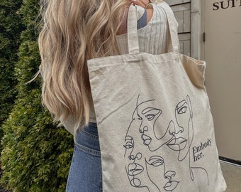 Minimalist Tote Bag, Single Line Art, Aesthetic Tote Bag, Canvas Tote Bag, Bachelorette Bag, Cute Bag, Feminine Art, Divine Feminine