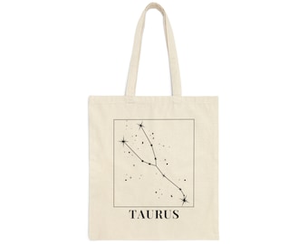 Taurus Tote Bag / Canvas Tote Bag / Taurus Gift / Taurus Art / Zodiac / Constellation / Astrology Gifts / Zodiac Sign / Everyday Bag / Cute