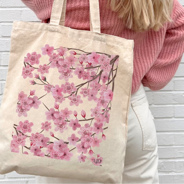 Cherry Blossom Bag / Floral Tote Bag / Canvas Tote Bag / Cherry Blossom / Everyday Bag / Pretty Tote / Self Love Bag / Aesthetic Tote Bag