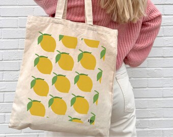 Lemon Tote Bag / Canvas Tote Bag / Lemon Print / Everyday Bag / Lemon / Pretty Tote Bag / Weekend Bag / Cute Tote Bag / Aesthetic Tote Bag