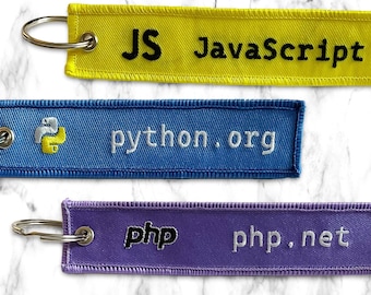 Assorted Programming / Computer Language Embroidered Aviation Tag Styled Keychains