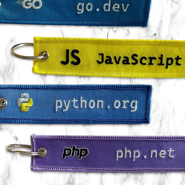 Assorted Programming / Computer Language Embroidered Aviation Tag Styled Keychains
