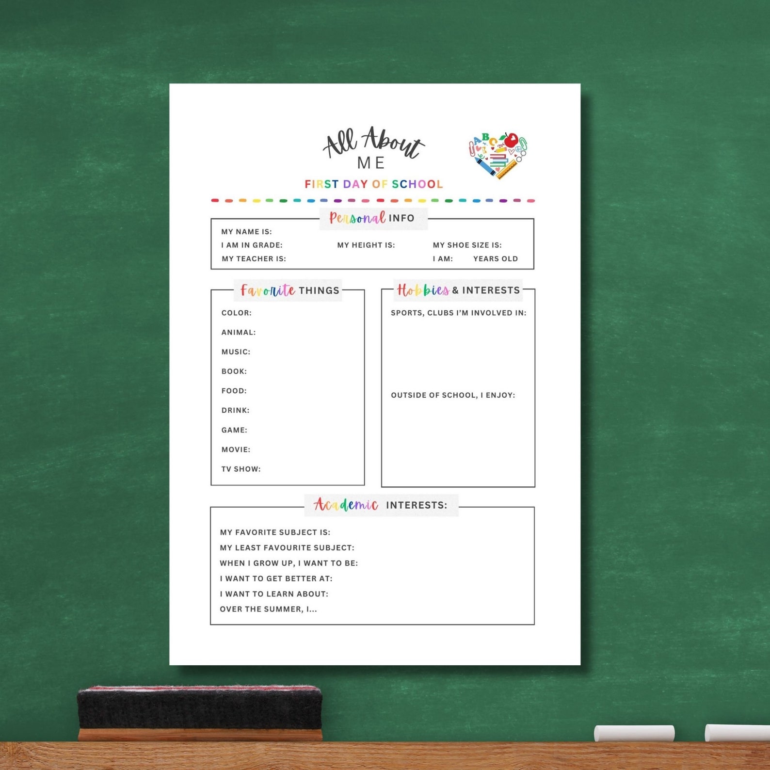 Back to School Printable, Back to School Questionnaire, School ...
