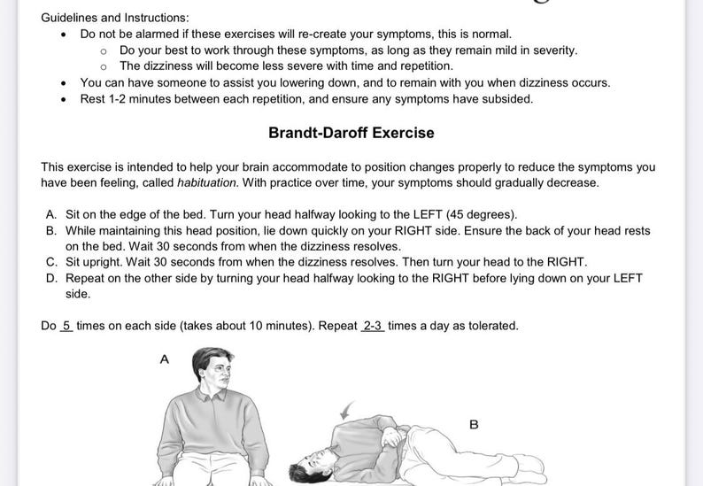 Computer Hypofunction Exercise Vestibular Examination & Treatment, and Hypofunction Home Exercises - Etsy