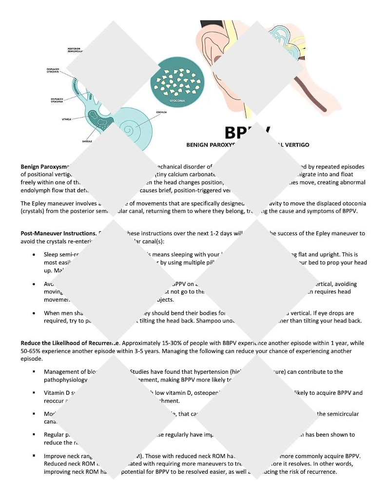 Bbpv Handout.pdf Epley Maneuver Patient Handout for BPPV - Etsy