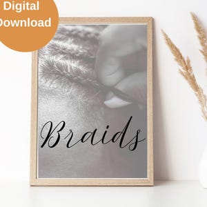 Braiding Beauty Poster, Friseursalon Wandkunst, schwarz Stylist Bild, natürliche Frisur Kunst, Instant Download