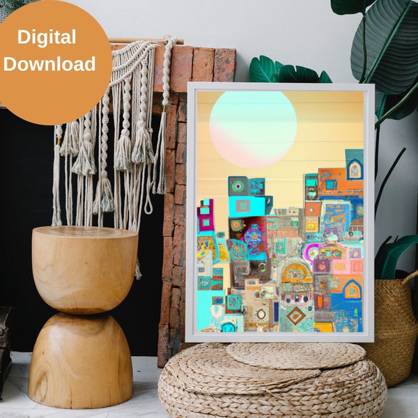 Instant Download Cityscape Art, Home Decor, Modern, Wall Decor, Contemporary Printable Wall Art, Boho, Housewarming Gift, Living Room Art