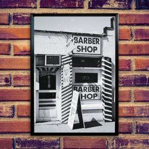 Vintage Barber Shop Art, Black and White, Barbershop Decor, Macks 8 Cut, Instant Download