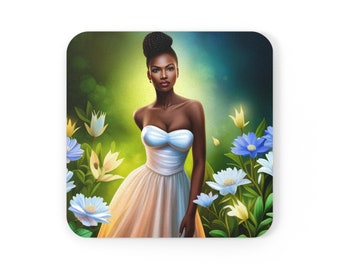 African Black Woman with Floral Background Coaster, Drink Coasters