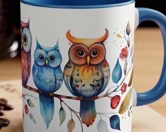 Colorful Owls Coffee Mug, 11 oz.  Boho Owl Coffee Cup Owl Lovers Coffee Cup Owl Lover Gifts