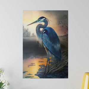 Blue Heron Canvas Blue Heron Wall Art Blue Heron Office Art Canvas Blue Heron Home Decor Wall Art Blue Heron Wall Decor Heron Wall P