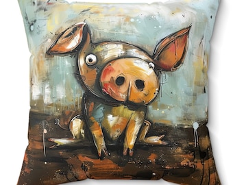 Abstract Pig Faux Suede Pillow, Pig Decor Home Decor, Cabin Decor, Pig Lover Gift, Farmhouse Decor