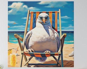 Fun Beach Seagull Canvas Print Seagull Bird Wall Art Seagull Beach House Decor Seagull Home Decor Beach Wall Art Prints Seagull Bird Art