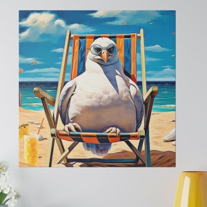 Fun Beach Seagull Canvas Print Seagull Bird Wall Art Seagull Beach House Decor Seagull Home Decor Beach Wall Art Prints Seagull Bird Art