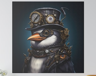 Steampunk Penguin Canvas Steampunk Penguin Wall Art Penguin Office Art Canvas Penguin Home Decor Wall Art Penguin Wall Art Penguin Print