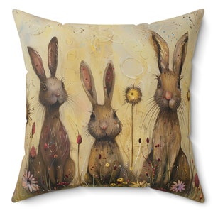 Cute Bunnies Faux Suede Pillow Rabbit Decor. Home Cabin Decor, Bunny Lover Gift, Farmhouse Decor Rabbit Lover Gift, Animal Lover Gift