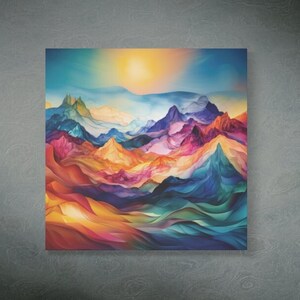 Rainbow Mountains Wall Art Canvas I, Stretched, 1.25&quot;  Sunrise Print Sunset Art Mountain Art Mountain Decor Sunset Decor Mountain Art Print