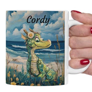 Beach Dragon Coffee Mug, 11 oz. or 15 oz Personalized Dragon Mug, Dragon Cup, Dragon Lover Gifts, Dragon Coffee Cup, Dragon Coffee Mug Gift