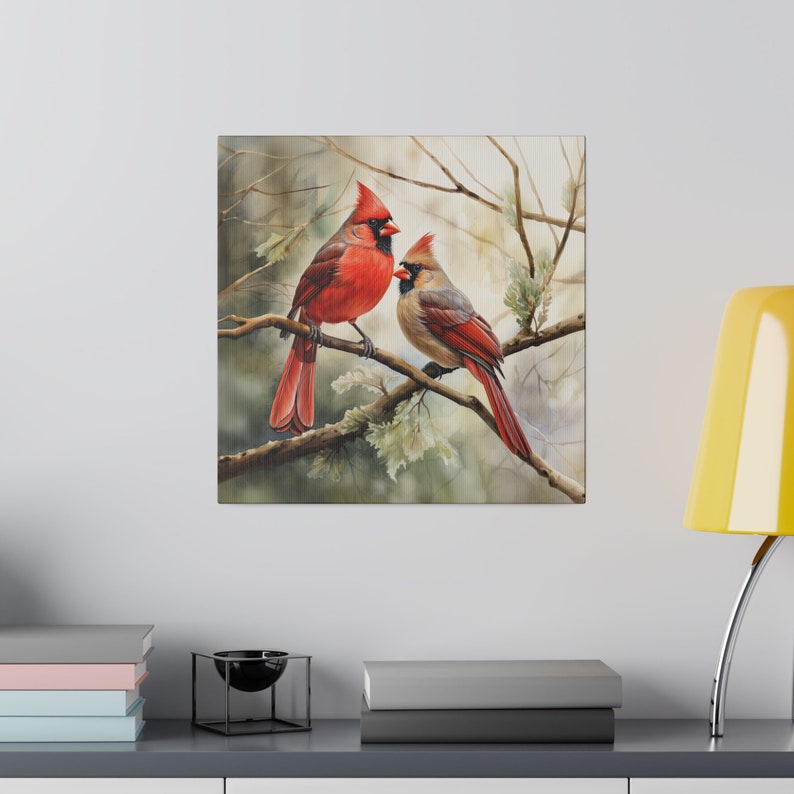 Watercolor Cardinal Canvas Wall Art Cardinal Wall Art Cardinal Office Art Canvas Cardinal Home Decor Wall Art Cardinal Office Decor afbeelding 6