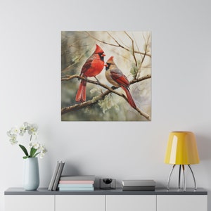Watercolor Cardinal Canvas Wall Art Cardinal Wall Art Cardinal Office Art Canvas Cardinal Home Decor Wall Art Cardinal Office Decor afbeelding 2