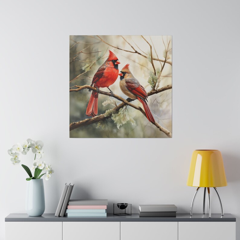 Watercolor Cardinal Canvas Wall Art Cardinal Wall Art Cardinal Office Art Canvas Cardinal Home Decor Wall Art Cardinal Office Decor afbeelding 2