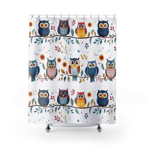 Colorful Owls Shower Curtain - Owl Home Decor  Owl Cabin Decor Owl Shower Curtain Beach House Decor Owl Bathroom Decor